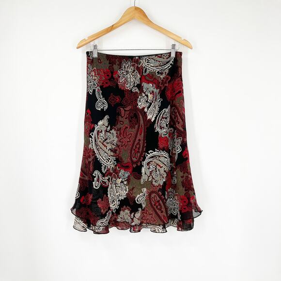 Y2k Vintage Briggs New York Red Black Paisley Slinky Fairy Grunge Slip Skirt Med - Picture 1 of 6